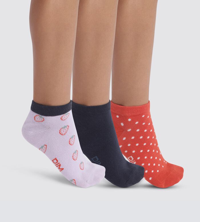 Pack of 3 pairs of Lila children's socks with strawberry pattern Cotton Style, , DIM