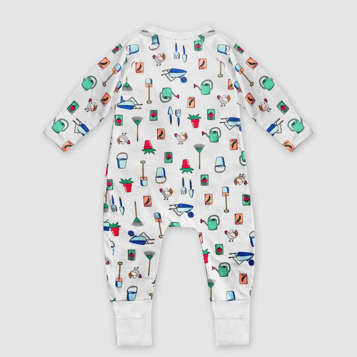 Dim Baby White stretch cotton baby pyjama with zip and garden print, , DIM