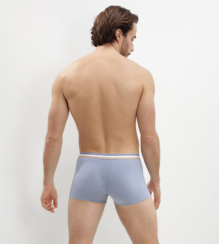 Pack of 2 stretch cotton trunks with three-coloured waistband arctic blue EcoDIM, , DIM
