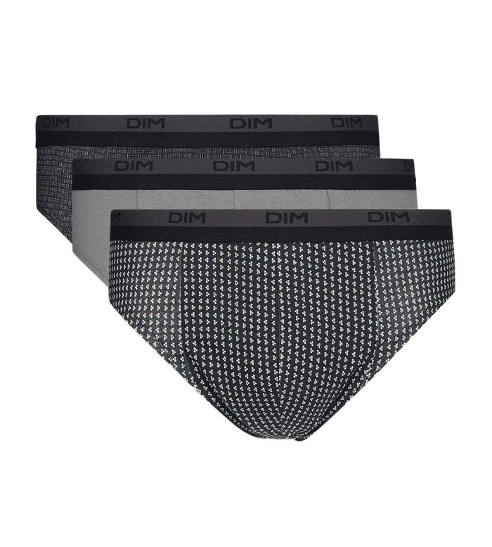 3er-Pack Slips aus Baumwolle grau/schwarz gemustert, , DIM