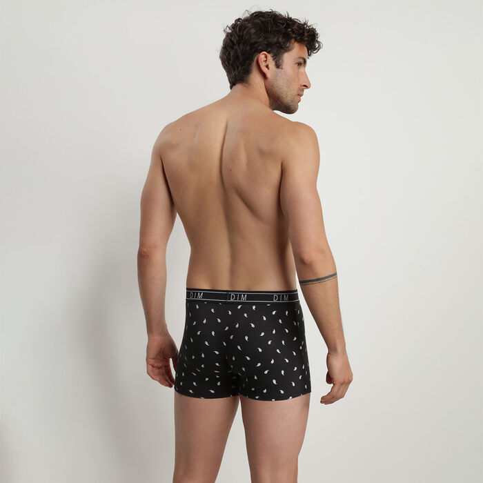 Men's Black Dim Fancy stretch cotton boxer shorts with a paisley pattern, , DIM