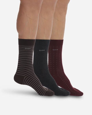 Pack of 3 pairs of men's striped socks in Brown Cotton Style, , DIM