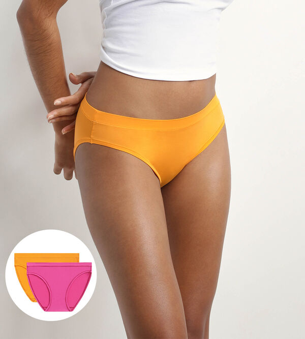 Pack of 2 women's briefs in cotton and nylon in Fuchsia Yellow Oh My Dim's