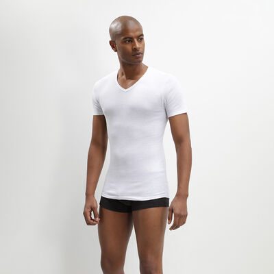 Pack de 2 camisetas blancas cuello pico 100 % algodón EcoDIM, , DIM