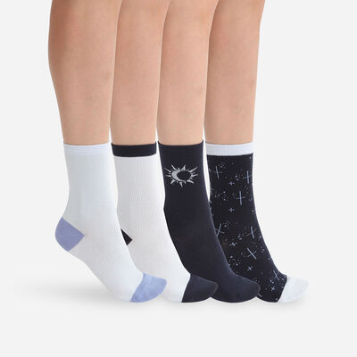 Pack of 4 pairs of women's astral cotton socks - Blue Les Bons Plans, , DIM