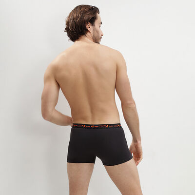 3er-Pack schwarze Boxershorts aus Stretch-Baumwolle mit farbigem Bund, , DIM
