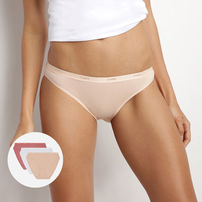 EcoDim Les Pockets Pack of 3 pink women's knickers in coloured stretch cotton, , DIM