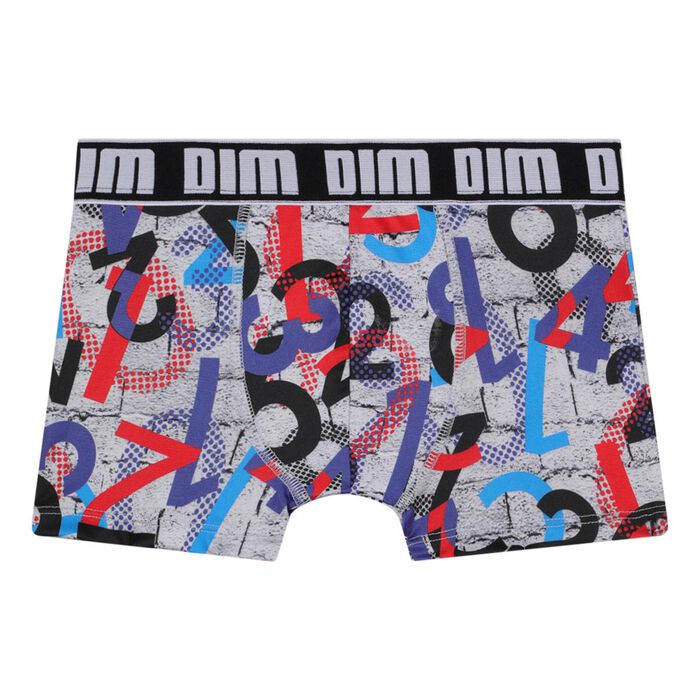Gray Dim Micro Boy's boxer briefs in microfiber with printed numbers, , DIM