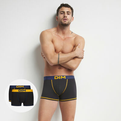 Pack of 2 men's black cotton boxers with yellow and blue belt Mix & colours, , DIM