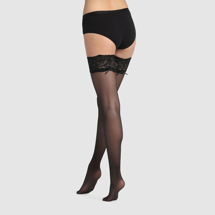 Dim Up Sexy 25D semi-opaque hold-up stockings with black lace garter, , DIM