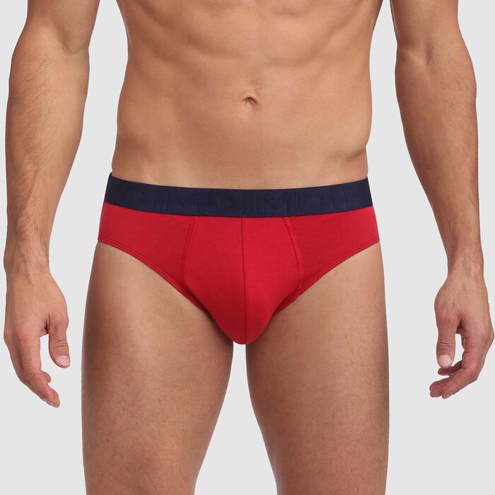 Mix and Fancy men's stretch cotton trunks in red with reinforced stitching, , DIM