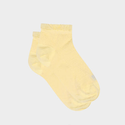 Женские носки с принтом шотландская полоска и желтой оборкой Dim. Сделано во Франции, , DIM
