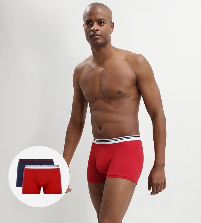 2 Pack stretch cotton trunks Lava Red and Denim Blue Daily Colors, , DIM