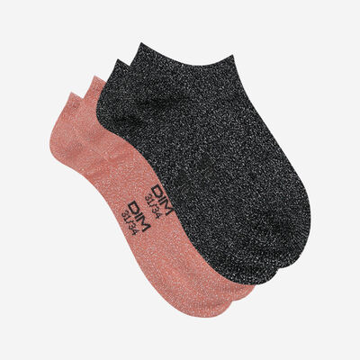 Pack of 2 children's socks in lurex Coral Navy Cotton Style, , DIM