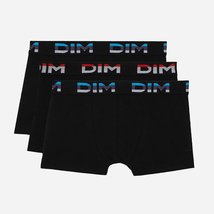 Dim Pack of 3 boys' stretch cotton boxers with purple colorblock waistband, , DIM