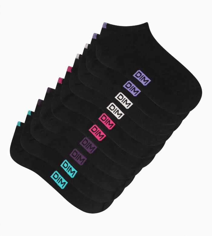 Pack de 5 calcetines bajos de mujer negros con marcas de colores EcoDimPack, , DIM