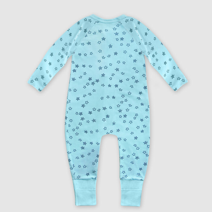 Dim Baby pyjama with zip up light blue cotton stretch pyjama with star rain print, , DIM