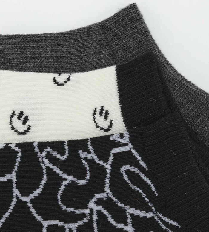 Pack of 3 pairs of black children's socks with smiley pattern Cotton Style, , DIM