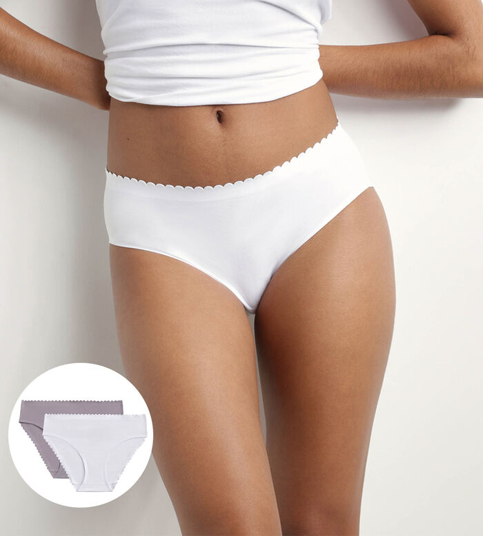Pack of 2 women's briefs in stretch cotton in White and Gray Body Touch Easy, , DIM