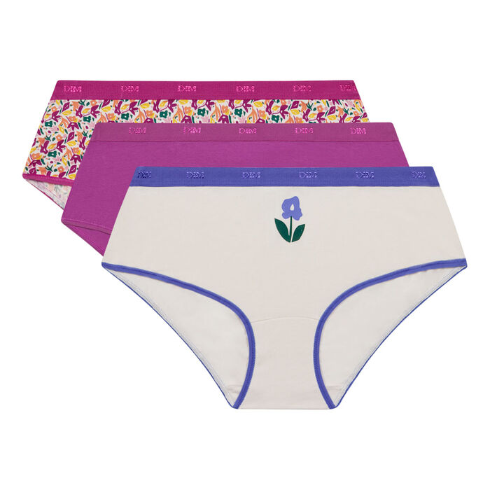 Les Pockets Pack of 3 women's stretch floral pattern cotton boxers, , DIM