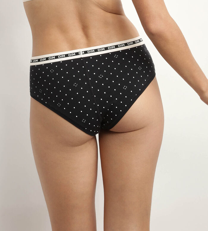 Women's Black modal cotton shorty with polka dot pattern and Dim Icon Essentiel logo, , DIM