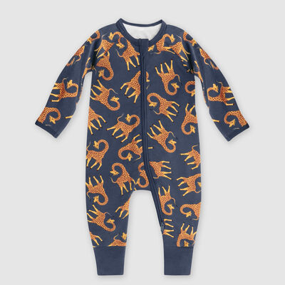 Синяя детская пижама на молнии из хлопка стрейч с принтом "Жираф" Dim Baby, , DIM