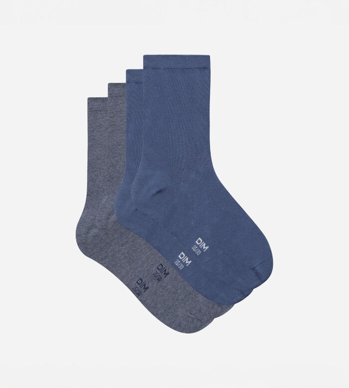 Pack of  2 pairs of Cashmere Blue Grey Basic Cotton Women's Socks, , DIM