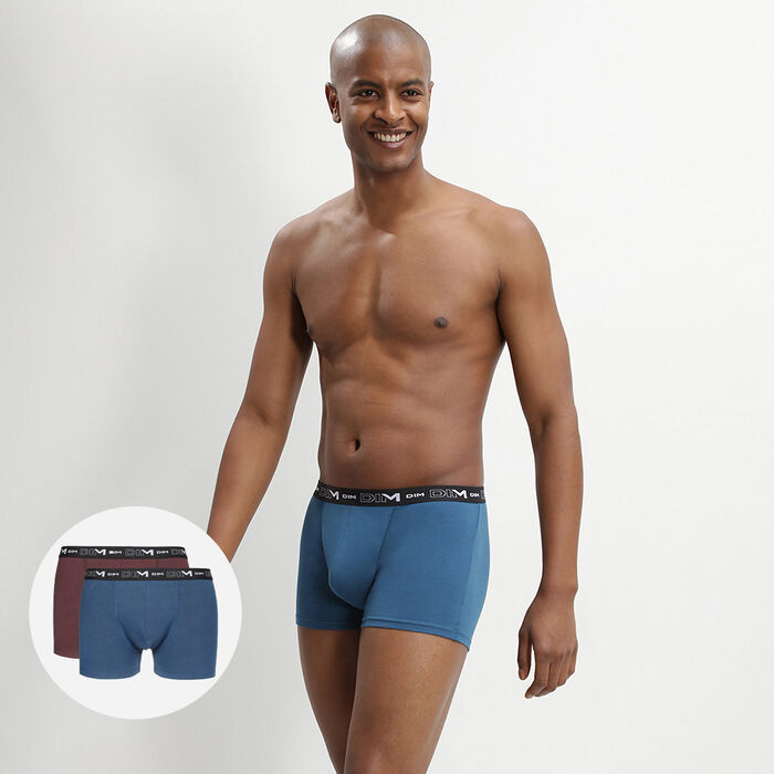 Pack of 2 Blue and Red Cotton Stretch Boxers for Men, , DIM