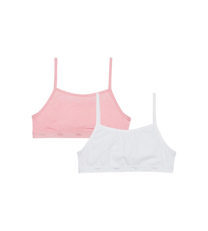 Pack of 2 Girls' Stretch Cotton Bras in Black White Basic Cotton