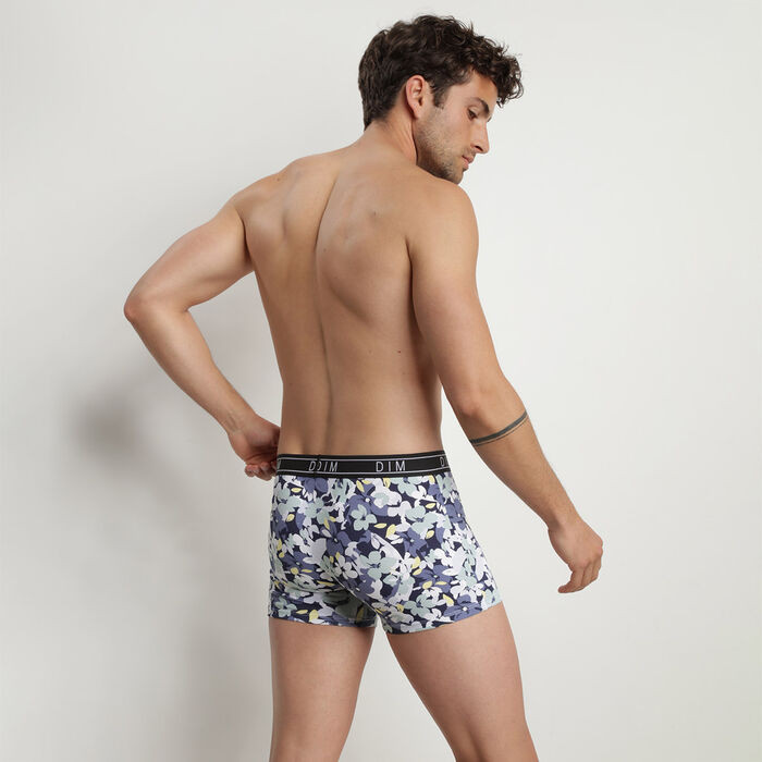 Dim Fancy Men's stretch cotton boxer shorts with floral pattern Hybiscus Blue, , DIM
