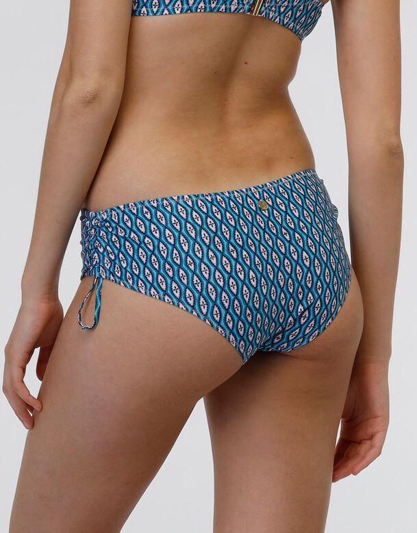 Blaue Bikinihose mit hoher Taille und geometrischem Muster, , DIM