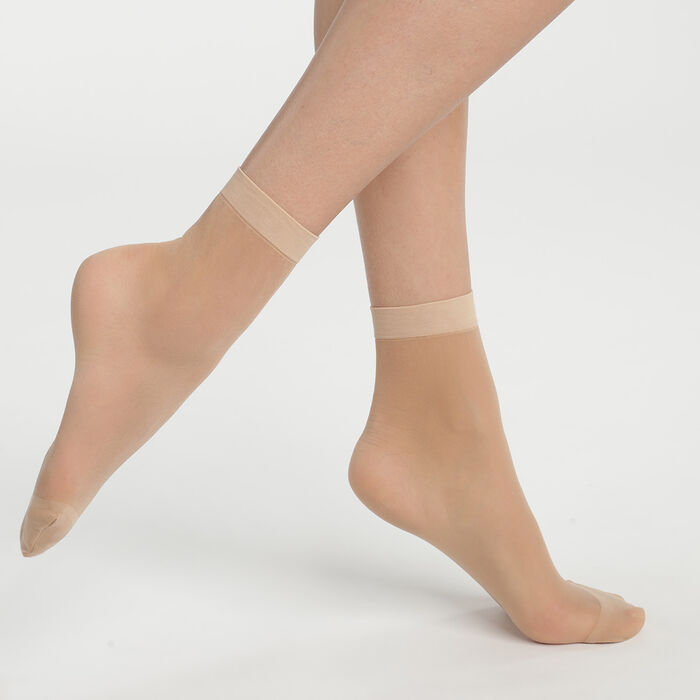 Pack of 2 Beige Ultra Resist knee-high socks made of reinforced voile, , DIM