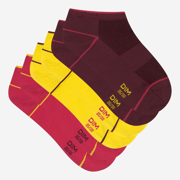 Pack de 3 pares de calcetines tobilleros cortos de mujer para impacto ligero Burdeos Dim Sport, , DIM