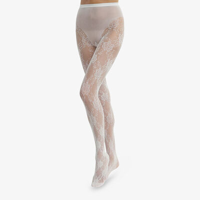 Dim Style White sheer women's tights with lace flowers, , DIM