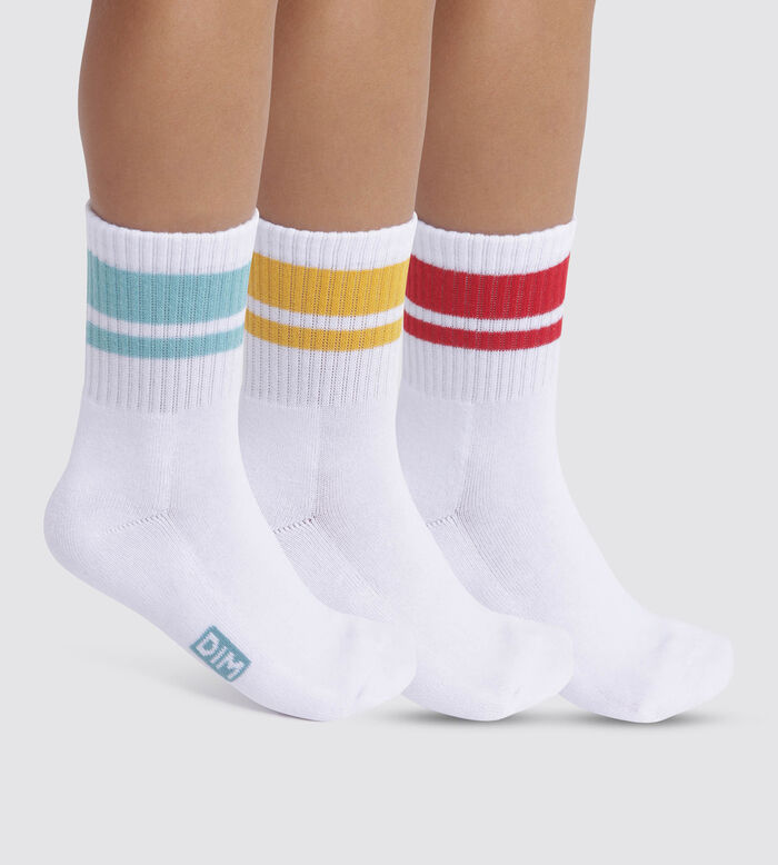 Pack of 3 pairs of children's socks in Turquoise, Yellow, Red Dim Sport, , DIM