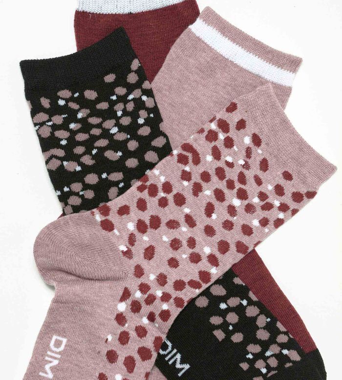 Lot de 4 paires de chaussettes femme Noir Grenat à taches Ecodim Style, , DIM