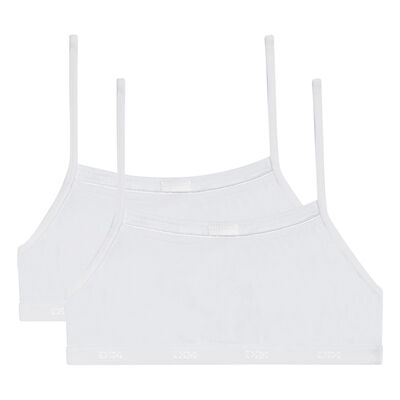 Basic Organic Pack of 2 girls' natural cotton bras without underwire White, , DIM