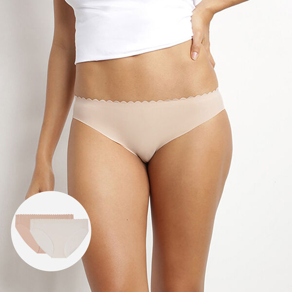 Pack of 2 pairs of Body Touch microfibre knickers in pearl and barely beige