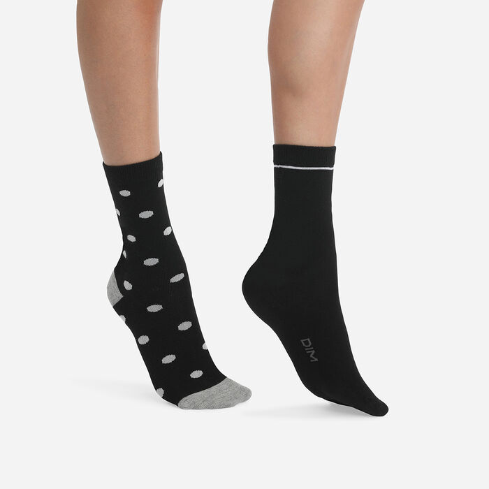 Juego de 2 pares de calcetines de mujer con lunares Negro Coton Style, , DIM