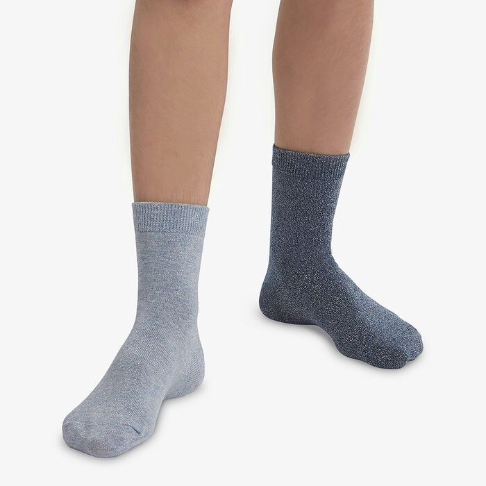Набор 2 шт.: синие детские хлопковые носки с люрексом Cotton Style, , DIM
