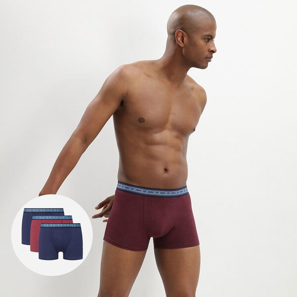 Green by Dim pack of 3 men's organic stretch cotton trunks in wine