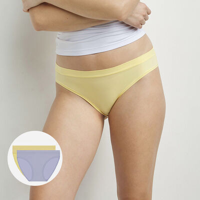 Pack of 2 second-skin cotton and nylon briefs Blue Yellow Oh My Dim's, , DIM
