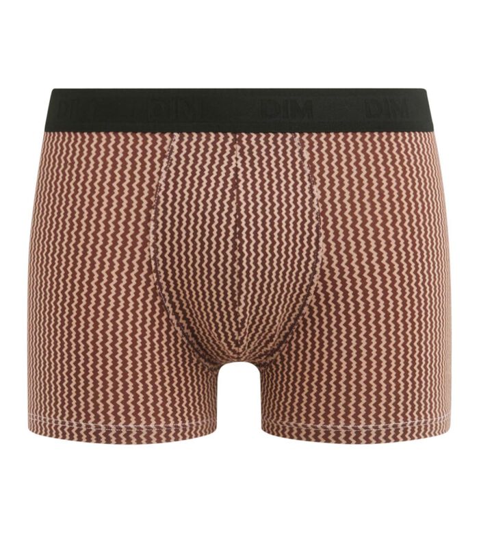 Men's stretch cotton boxers shorts with geometric patterns in Cacao Dim Fancy, , DIM