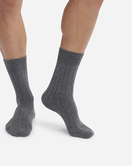 Charcoal mid calf socks in wool and cashmere for men, , DIM