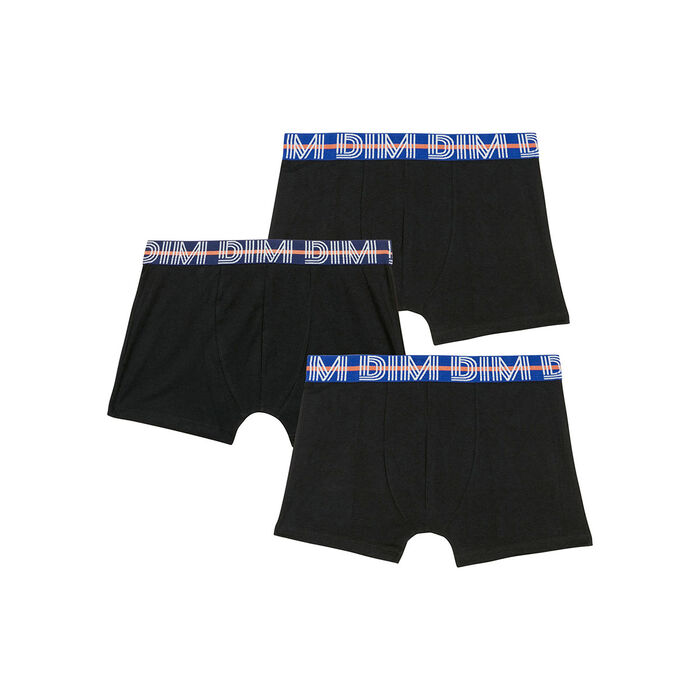3er-Pack schwarze Jungen-Boxershorts aus Stretch-Baumwolle mit kontrastierendem Bund - EcoDIM, , DIM