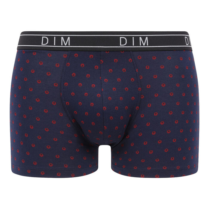 Dim Fancy Men's stretch cotton boxer shorts with navy mini flowers, , DIM