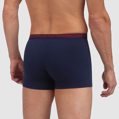 Classic colors stretch cotton trunks in denim blue with contrast waistband, , DIM