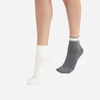 2-Pack Microfiber Ankle Socks With Ivory Dim skin Stripe Trim, , DIM
