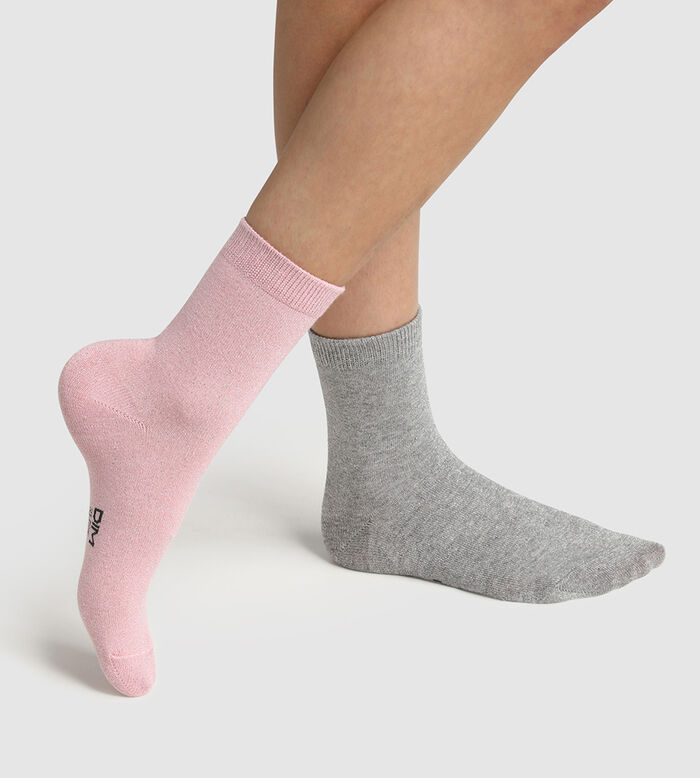 Pack of  2 pairs of grey lurex cotton children's socks Cotton Style, , DIM