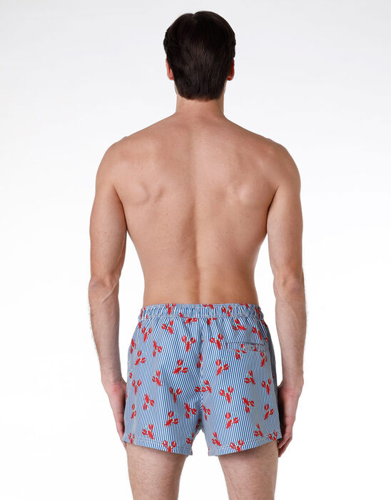 Royal blue canvas boxer shorts with print, , DIM